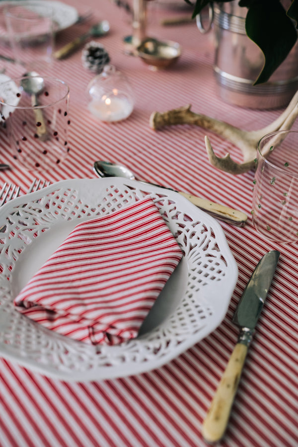 Rouge Ticking Stripe Dinner Napkins