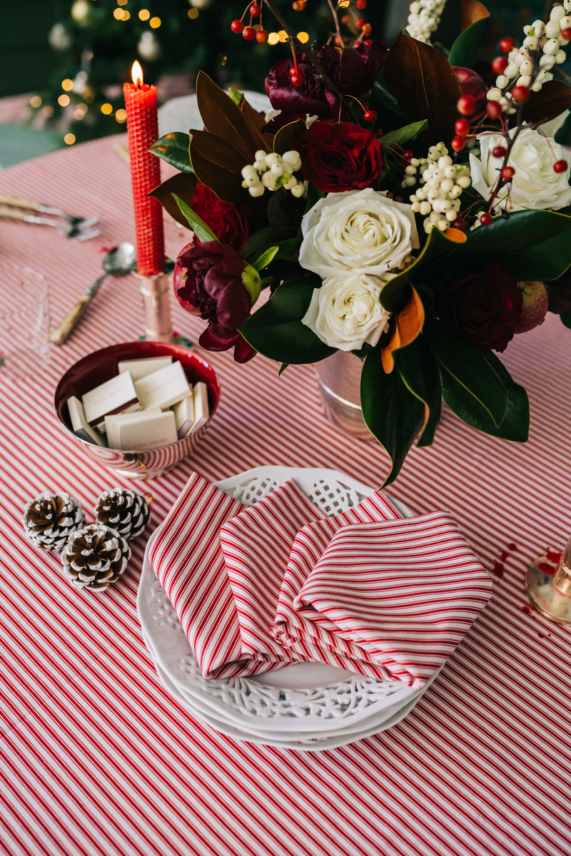 Rouge Ticking Stripe Tablecloth (Round & Rectangular)