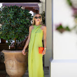 Camille Dress Linen - Chartreuse
