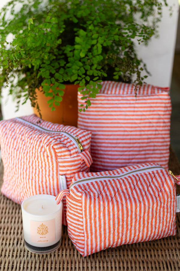 Tangerine Ticking Stripe Toiletry Set