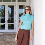 Tramell Top Poplin - Dusty Aqua