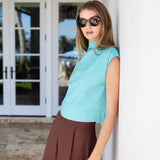 Tramell Top Poplin - Dusty Aqua