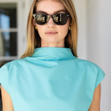 Tramell Top Poplin - Dusty Aqua