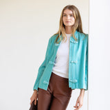 Mandarin Velvet Jacket - Dusty Aqua