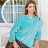 Mandarin Velvet Jacket - Dusty Aqua