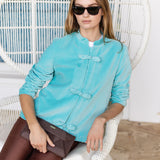 Mandarin Velvet Jacket - Dusty Aqua