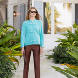 Mandarin Velvet Jacket - Dusty Aqua