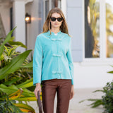 Mandarin Velvet Jacket - Dusty Aqua