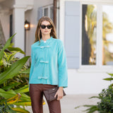 Mandarin Velvet Jacket - Dusty Aqua