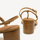 JA x M. Gemi Treccina Block Heel Sandal - Saddle