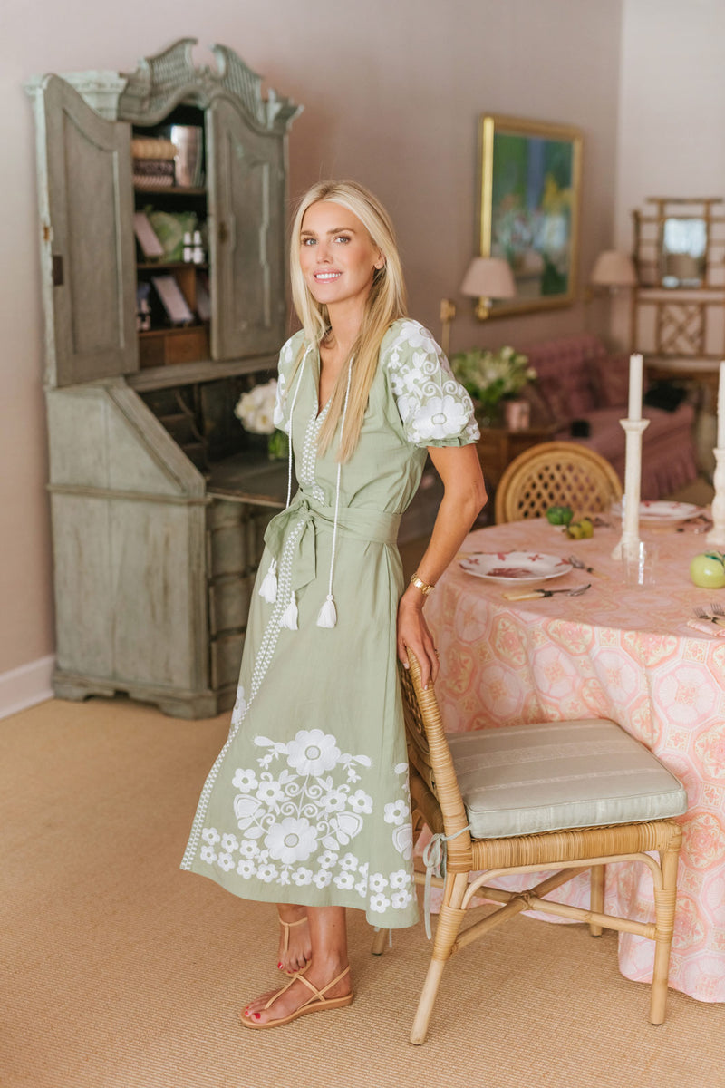 AERIN x JA Short Sleeve Coatue Caftan - Sage