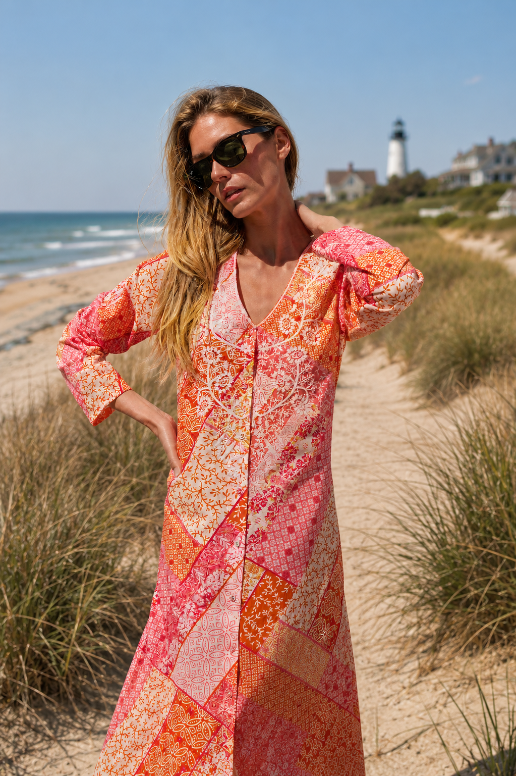 Chloe Caftan Cotton - Sunset Zigzag – Julia Amory