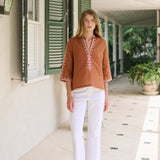 Dylan Tunic Top - Mocha with Shell Embroidery