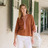 Dylan Tunic Top - Mocha with Shell Embroidery