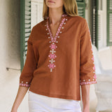 Dylan Tunic Top - Mocha with Shell Embroidery