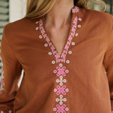 Dylan Tunic Top - Mocha with Shell Embroidery