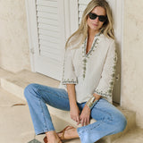 Dylan Tunic Top - Blanc with Moss Embroidery