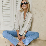 Dylan Tunic Top - Blanc with Moss Embroidery