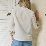 Dylan Tunic Top - Blanc with Moss Embroidery