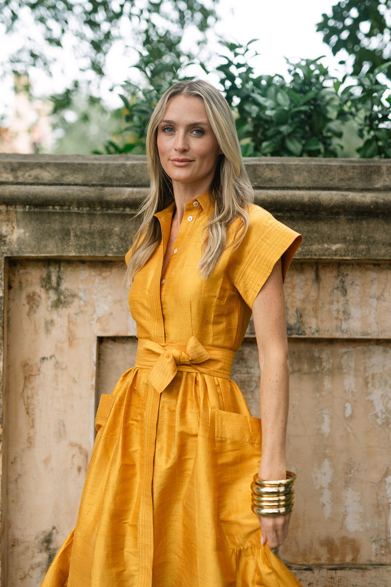 Betty Dress Dupioni - Saffron