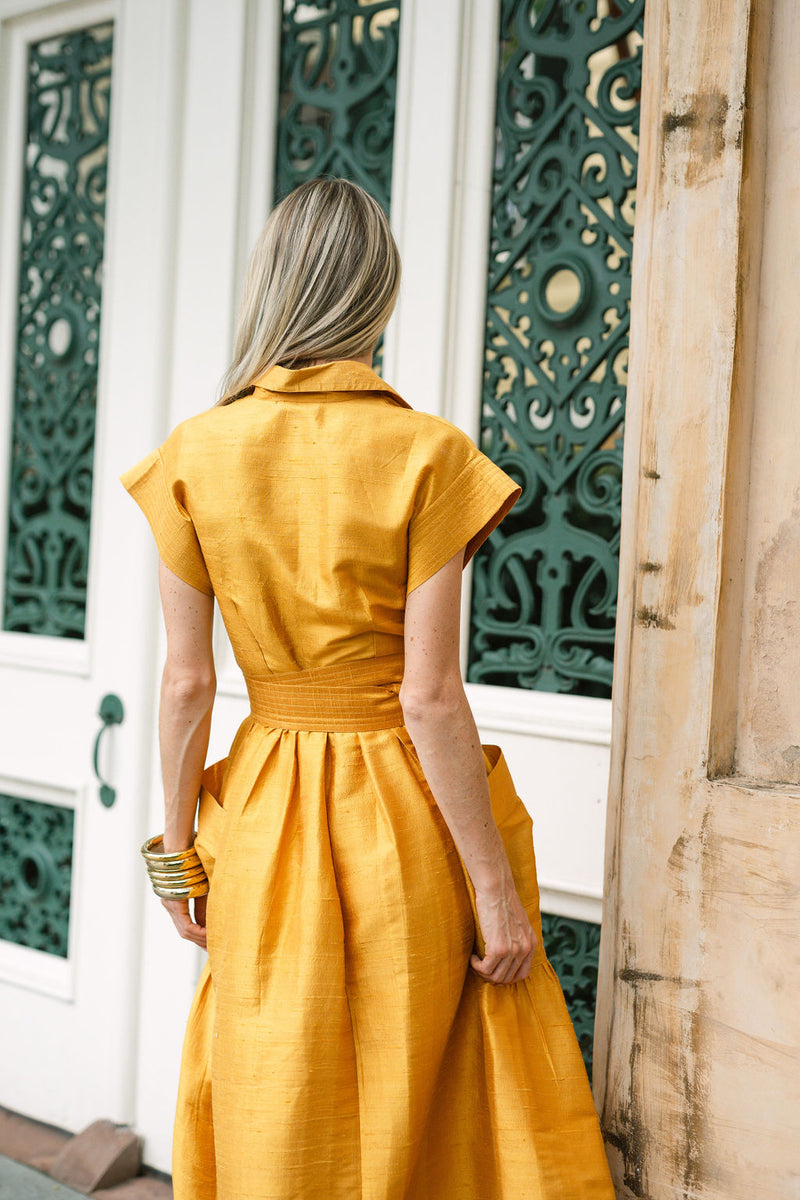 Betty Dress Dupioni - Saffron