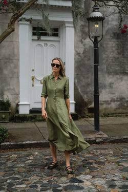 The JA Shirt Dress Dupioni - Moss