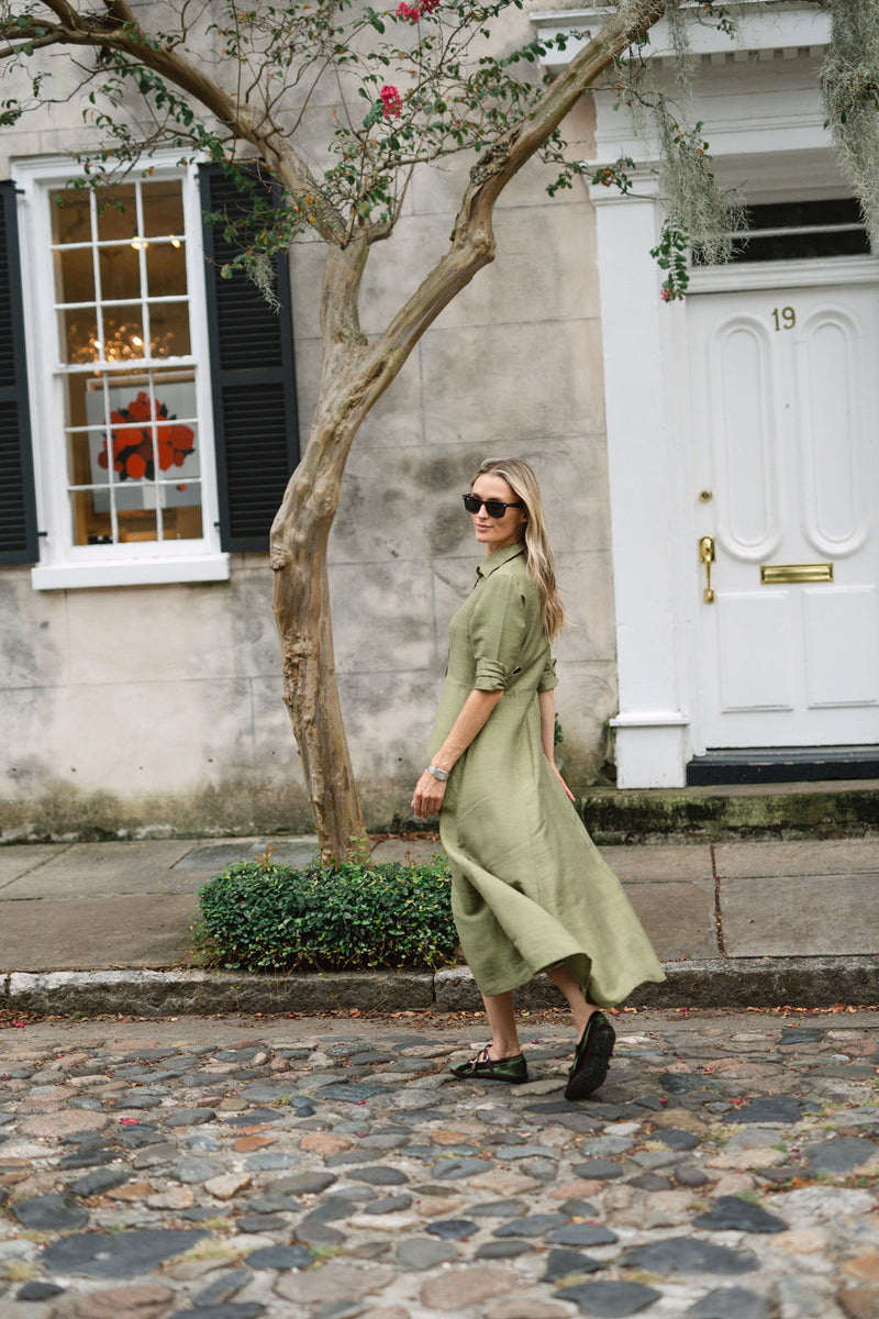 The JA Shirt Dress Dupioni - Moss