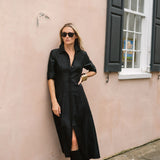 The JA Shirt Dress Dupioni - Noir