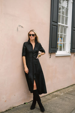 The JA Shirt Dress Dupioni - Noir