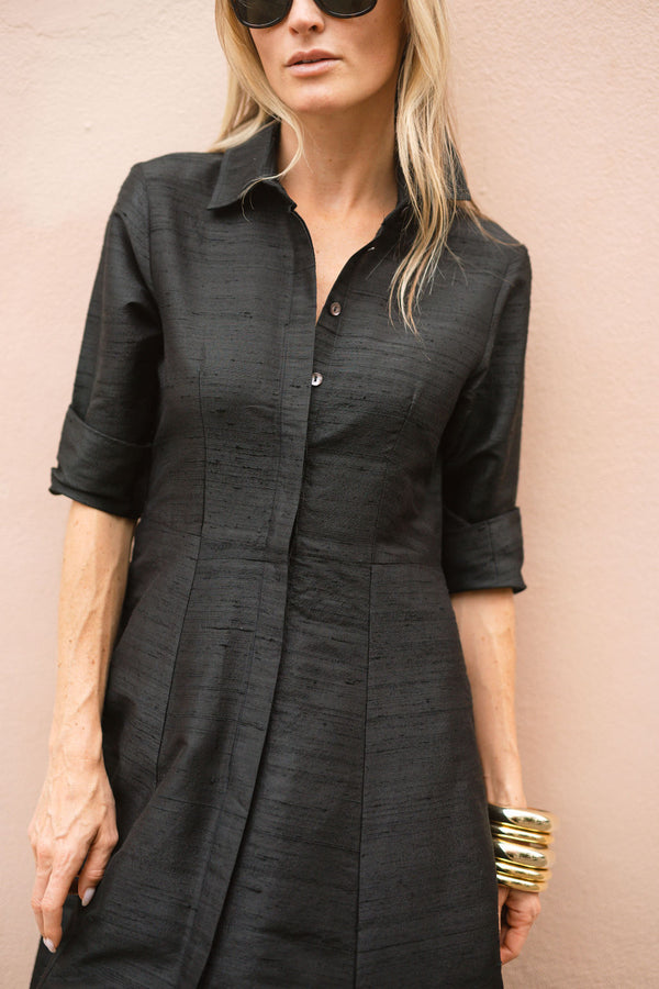 The JA Shirt Dress Dupioni - Noir