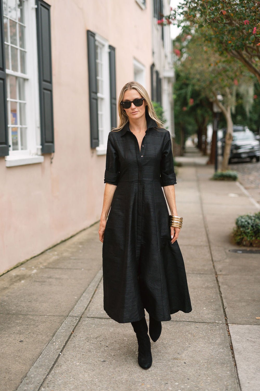 The JA Shirt Dress Dupioni - Noir – Julia Amory