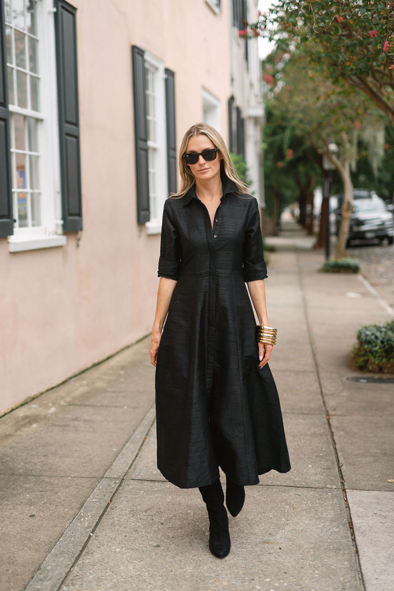 The JA Shirt Dress Dupioni - Noir