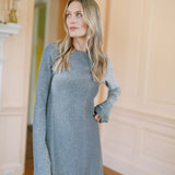 Long Sleeved Metallic Tunic Top - Silver