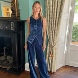 Julia Pant Velvet - Azure