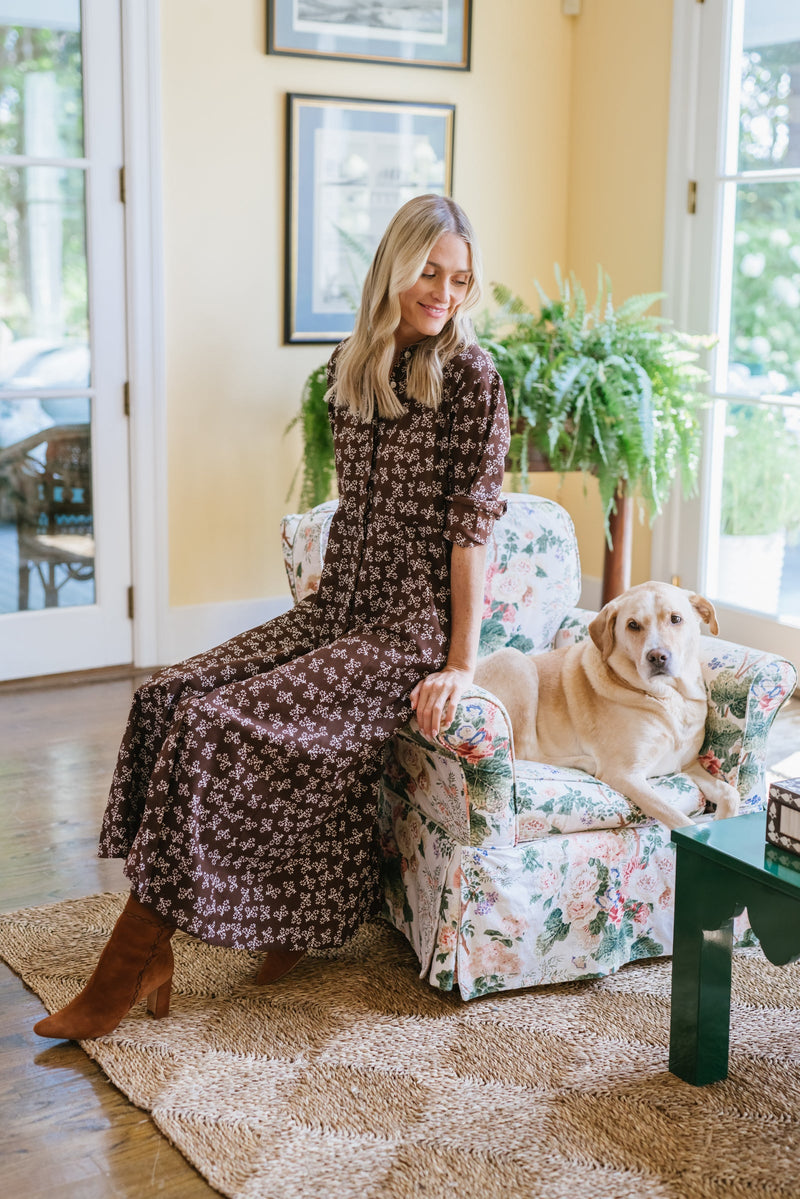 Julia Amory brown Coco Petite Fleur long cotton dress fall dress