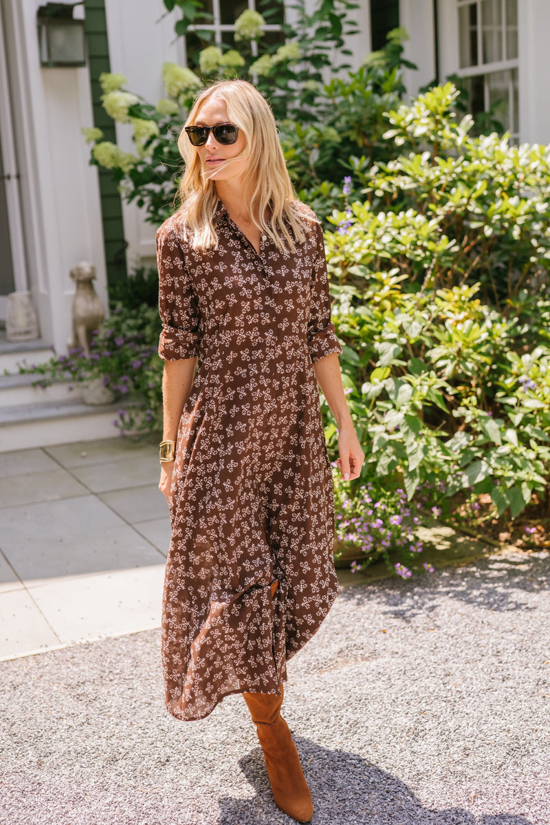 Floral print India block print brown Coco Petite Fleur dress