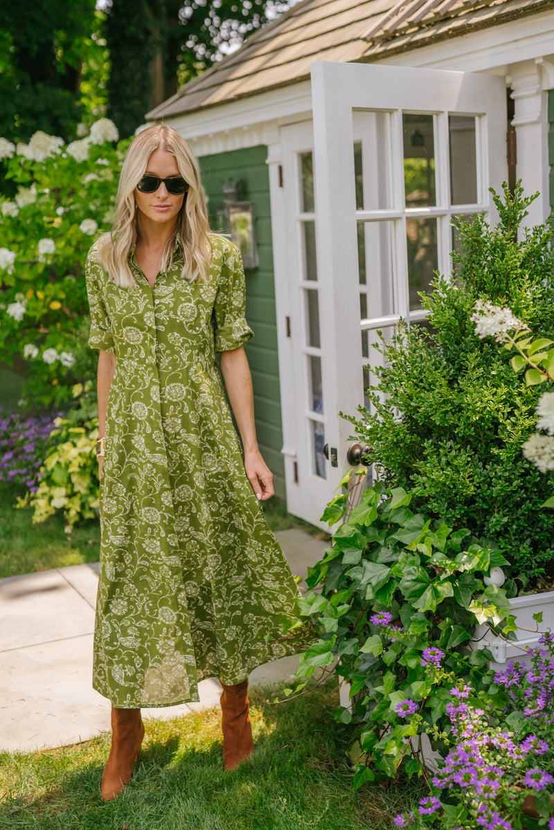 maxi dress, green floral dress