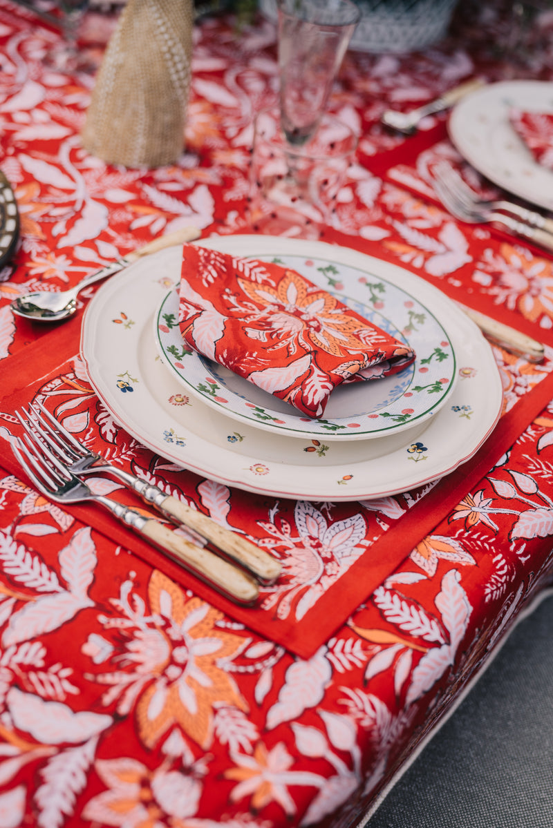 Julia Amory Rouge Chintz Tablecloth red table linen