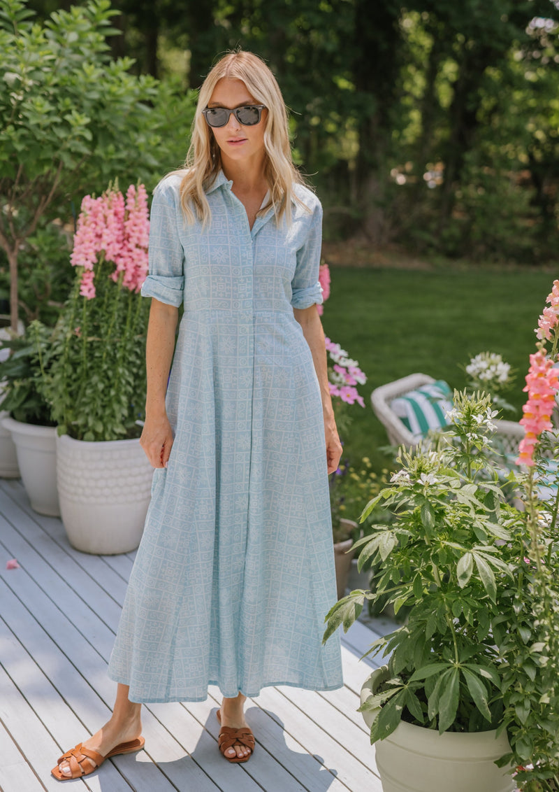 The Julia Amory Shirt Dress - Azure Mosaic