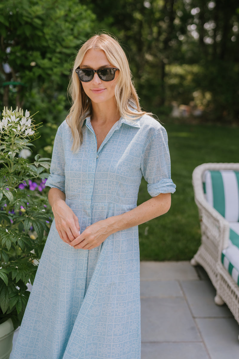 The Julia Amory Shirt Dress - Azure Mosaic