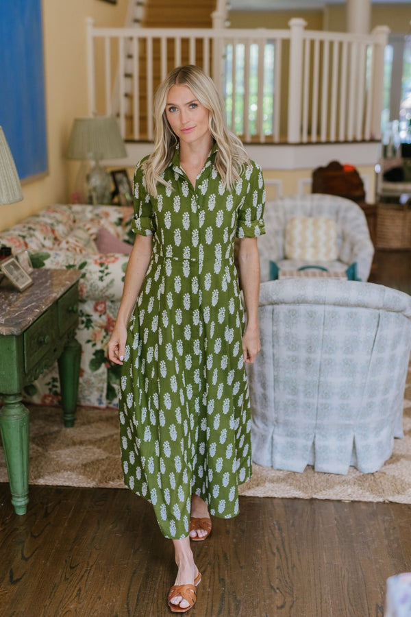 The Julia Amory Shirt Dress - Moss Fleur
