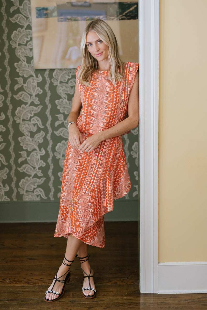 Slim Ruffle Skirt - Rust Zig Zag