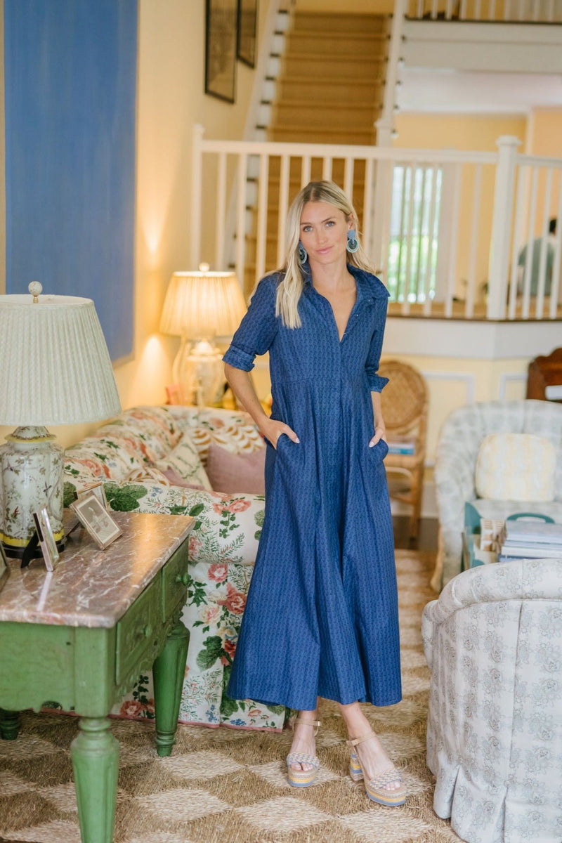 The JA Summer-Weight Shirt Dress - Nantucket Blue Zag Stripe