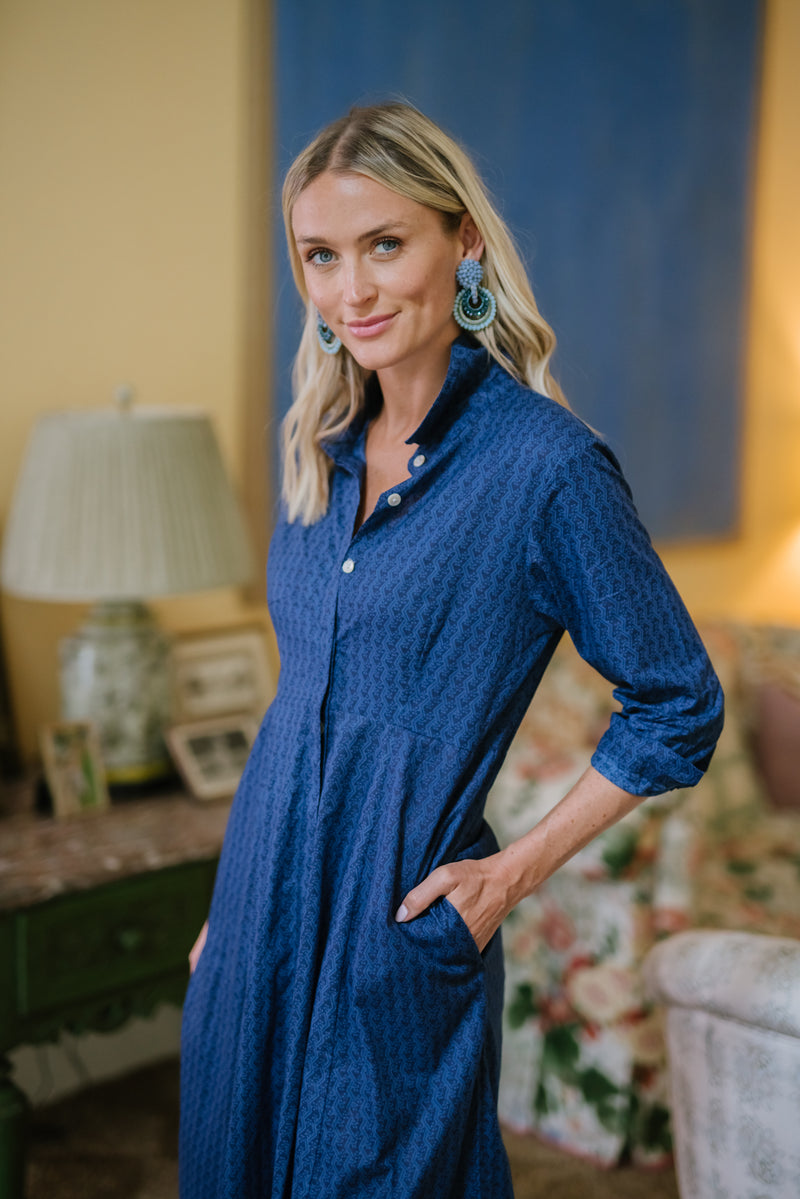 The JA Summer-Weight Shirt Dress - Nantucket Blue Zag Stripe