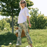 Bell Pant Twill - Moss Batik Tile