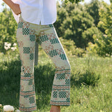 Bell Pant Twill - Moss Batik Tile