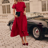 Kate Dress Dupioni - Cranberry