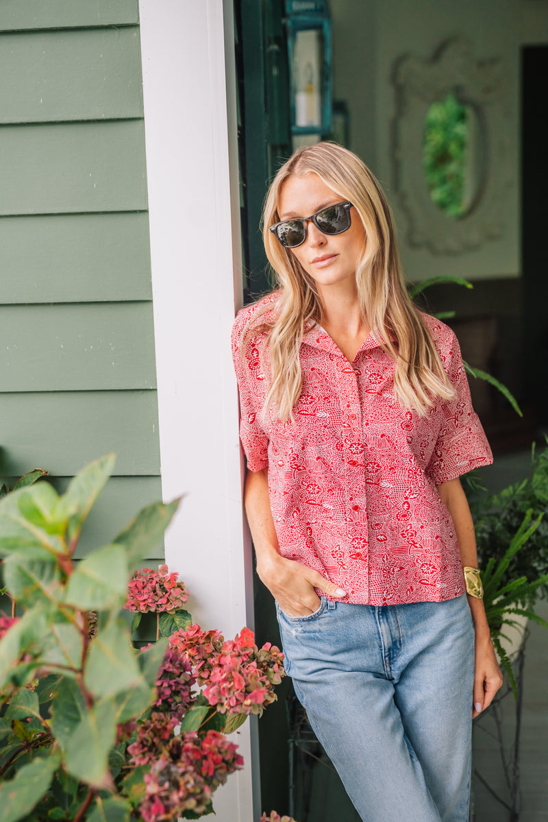 The Antibes Shirt - Garnet Red Marbella