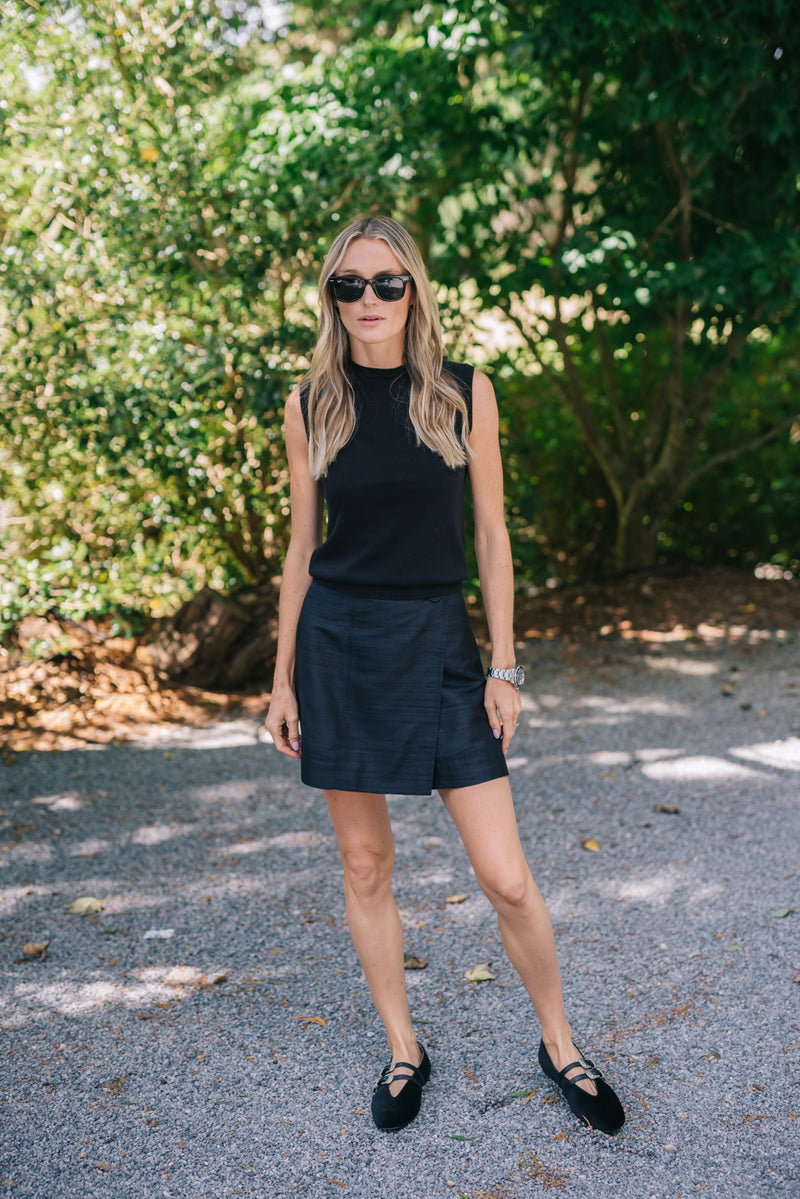 Mini Park Avenue Skirt - Black Dupioni