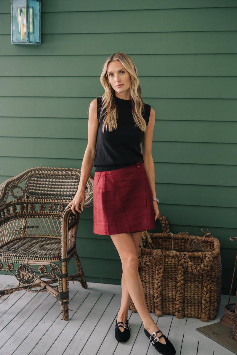 Mini Park Avenue Skirt - Burgundy Dupioni